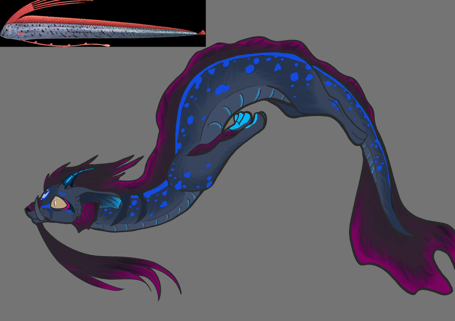 oarfish-inspired japanese dragon design (with bioluminiscense)